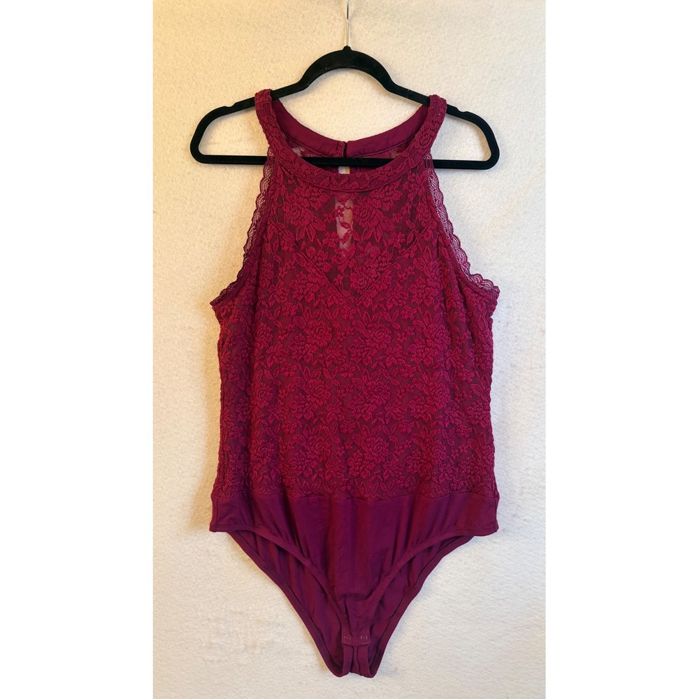 Torrid 2 Purple Plum High Neck Stretch Knit Lace Bodysuit Plus Size 2X 18-20 NWT